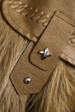 Faux Leather Fur Patchwork Coat