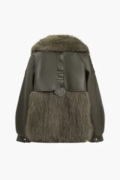 Faux Leather Fur Patchwork Coat