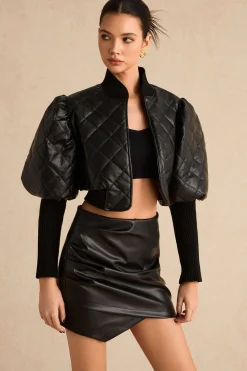Faux Leather Gigot Sleeve Cropped Jacket