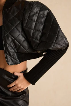 Faux Leather Gigot Sleeve Cropped Jacket