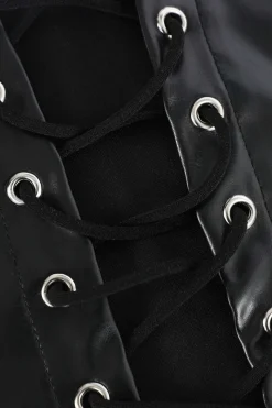 Faux Leather Halter Lace-Up Top