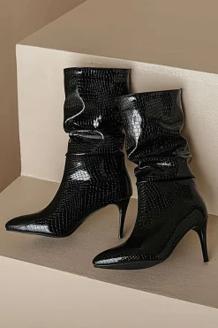 Faux Leather High Heel Pointed Ankle Boots