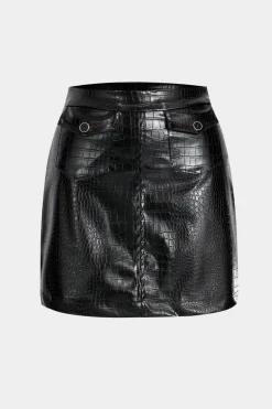 Faux Leather High Waist Button Pocket Skirt