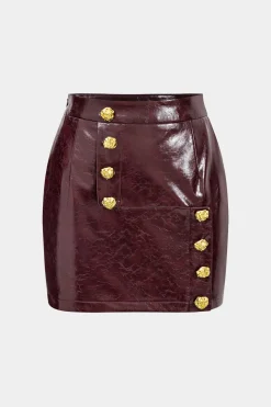 Faux Leather High Waist Metallic Button Skirt