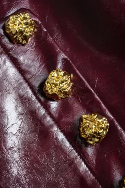 Faux Leather High Waist Metallic Button Skirt