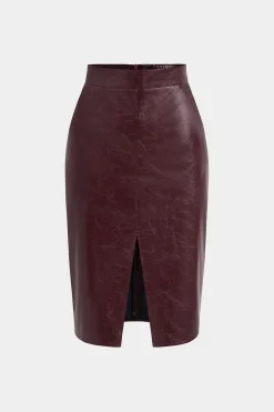 Faux Leather High Waist Split Skirt