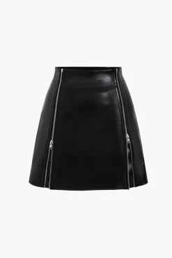 Faux Leather High Waist Zipper Skirt