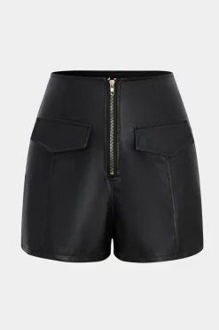 Faux Leather High Waist Zipper Pocket Shorts