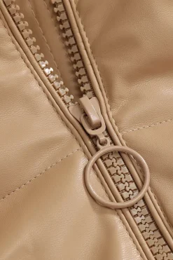 Faux Leather Hooded Puffer Jacket