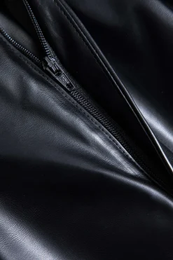 Faux Leather Linen High Waist Patchwork Trousers