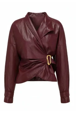Faux Leather Metallic Buckle Jacket
