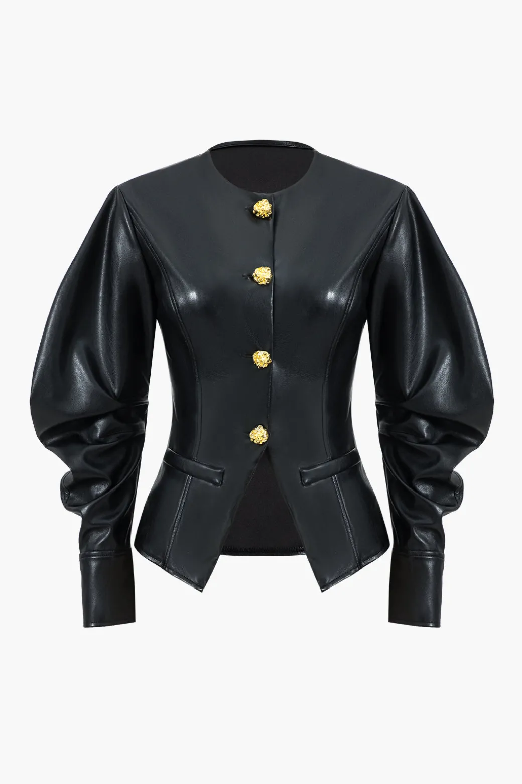 Faux Leather Metallic Button Jacket