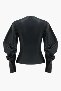 Faux Leather Metallic Button Jacket