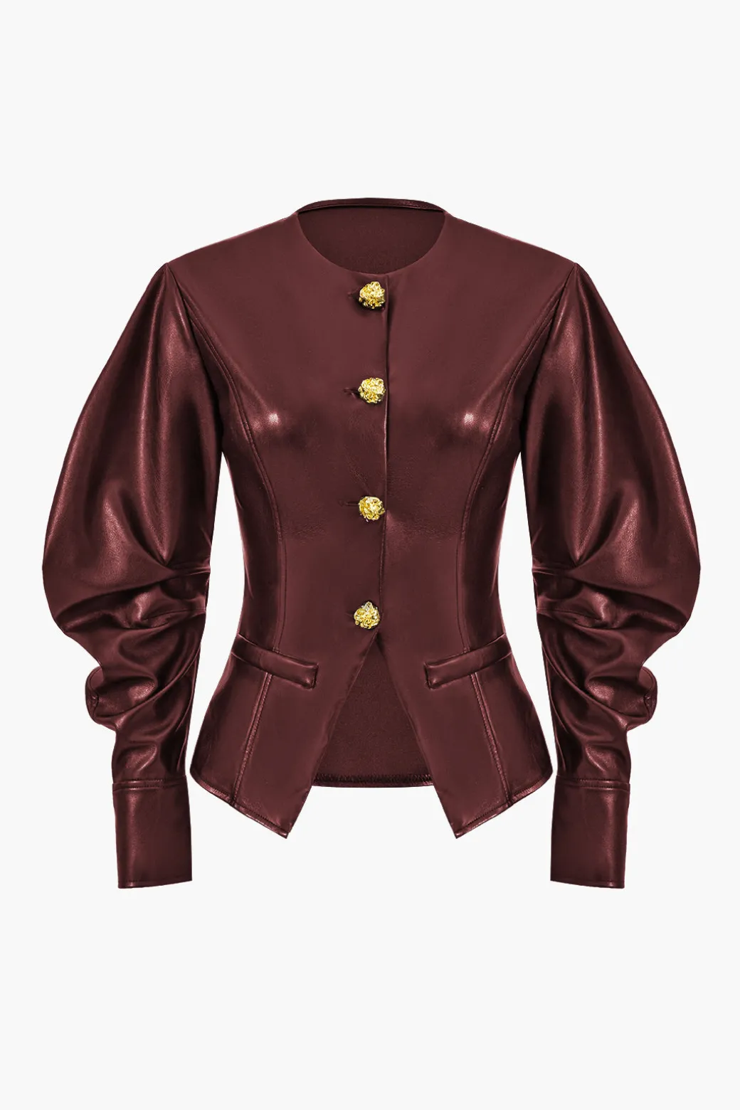 Faux Leather Metallic Button Jacket