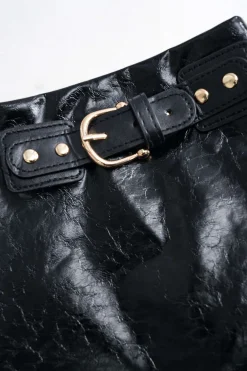 Faux Leather Metallic Patchwork Mini Skirt