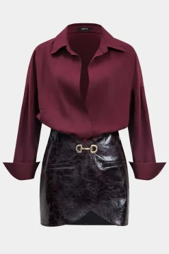 Faux Leather Metallic Patchwork Long Sleeve Mini Dress