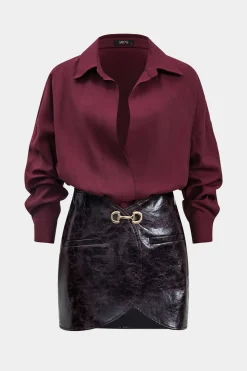 Faux Leather Metallic Patchwork Long Sleeve Mini Dress