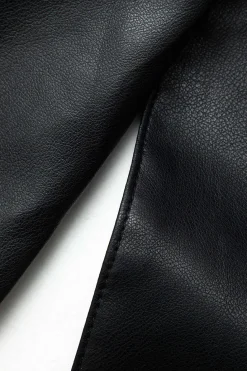 Faux Leather Notched Lapel Belted Trench Coat