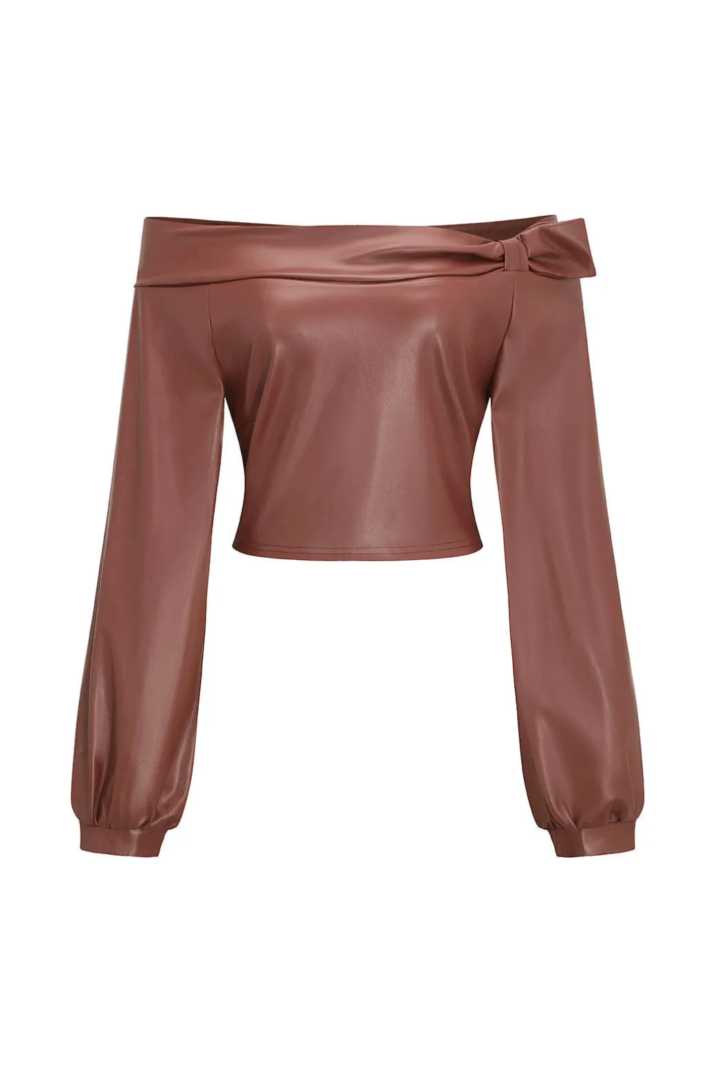 Faux Leather Off Shoulder Top And Wide Leg Trousers Set
