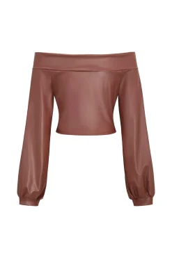 Faux Leather Off Shoulder Top And Wide Leg Trousers Set