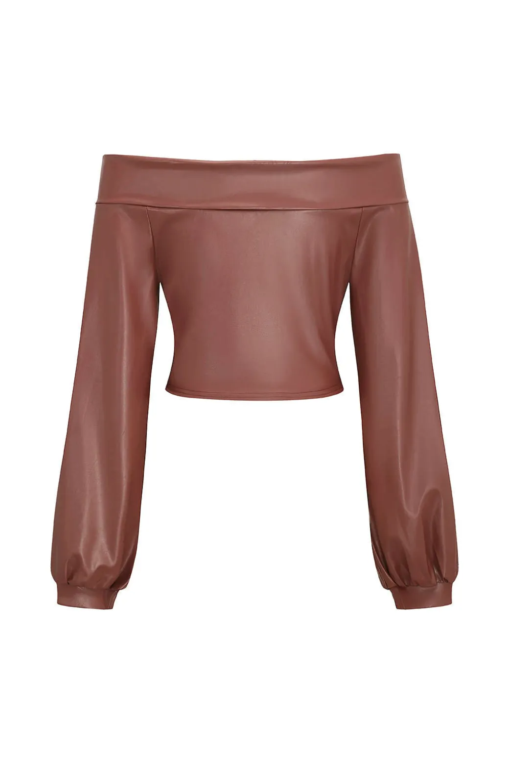 Faux Leather Off Shoulder Top And Wide Leg Trousers Set