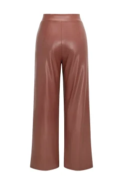 Faux Leather Off Shoulder Top And Wide Leg Trousers Set