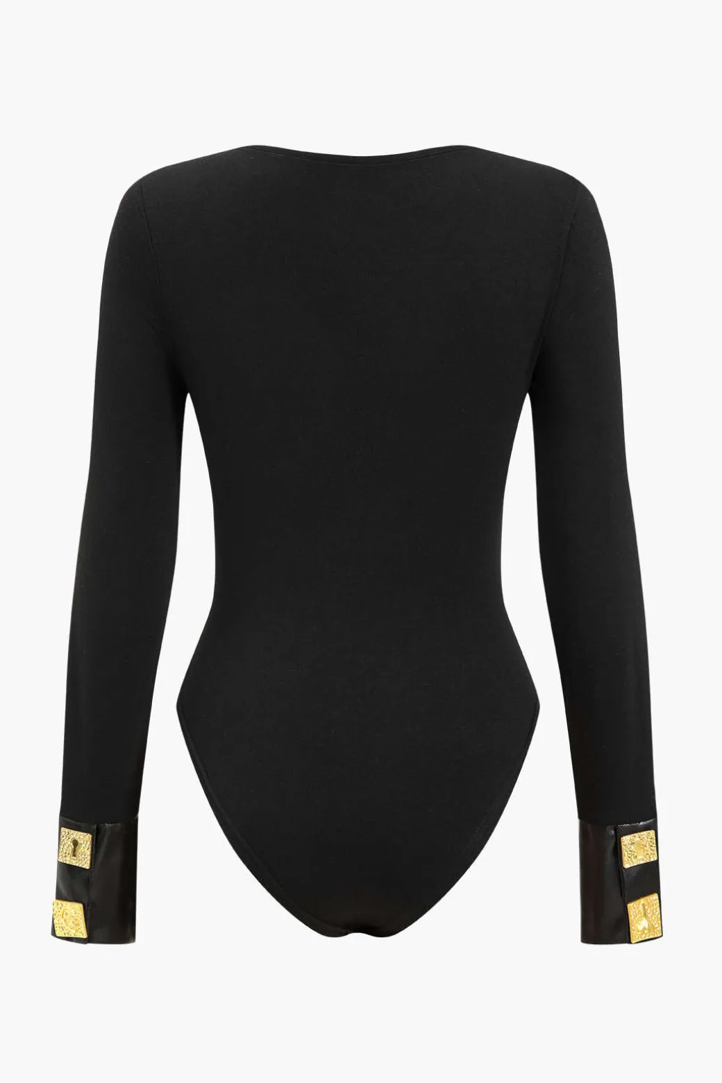 Faux Leather Patchwork Button Bodysuit