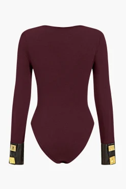 Faux Leather Patchwork Button Bodysuit