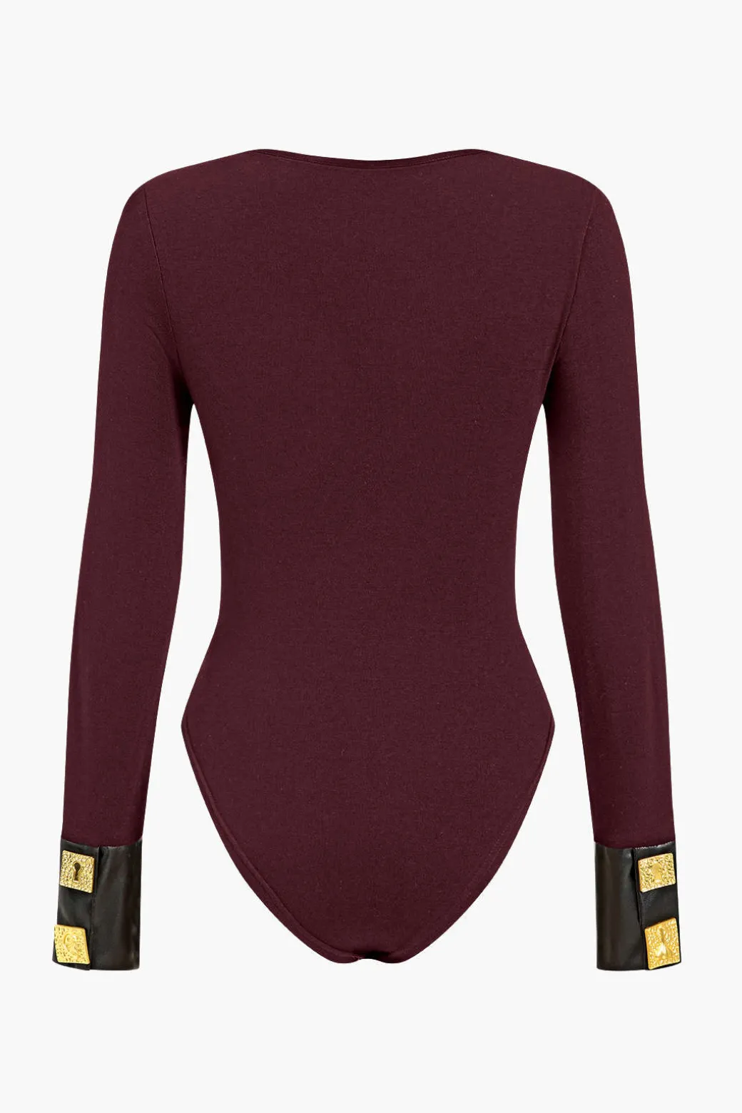 Faux Leather Patchwork Button Bodysuit