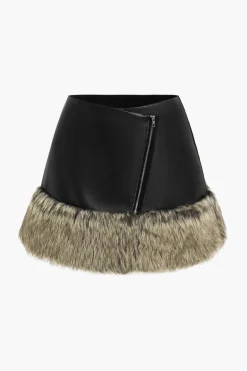 Faux Leather Patchwork Fur Skirt