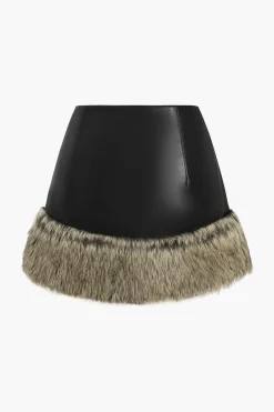 Faux Leather Patchwork Fur Skirt