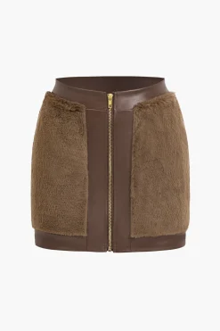 Faux Leather Patchwork Fur Skirt Set