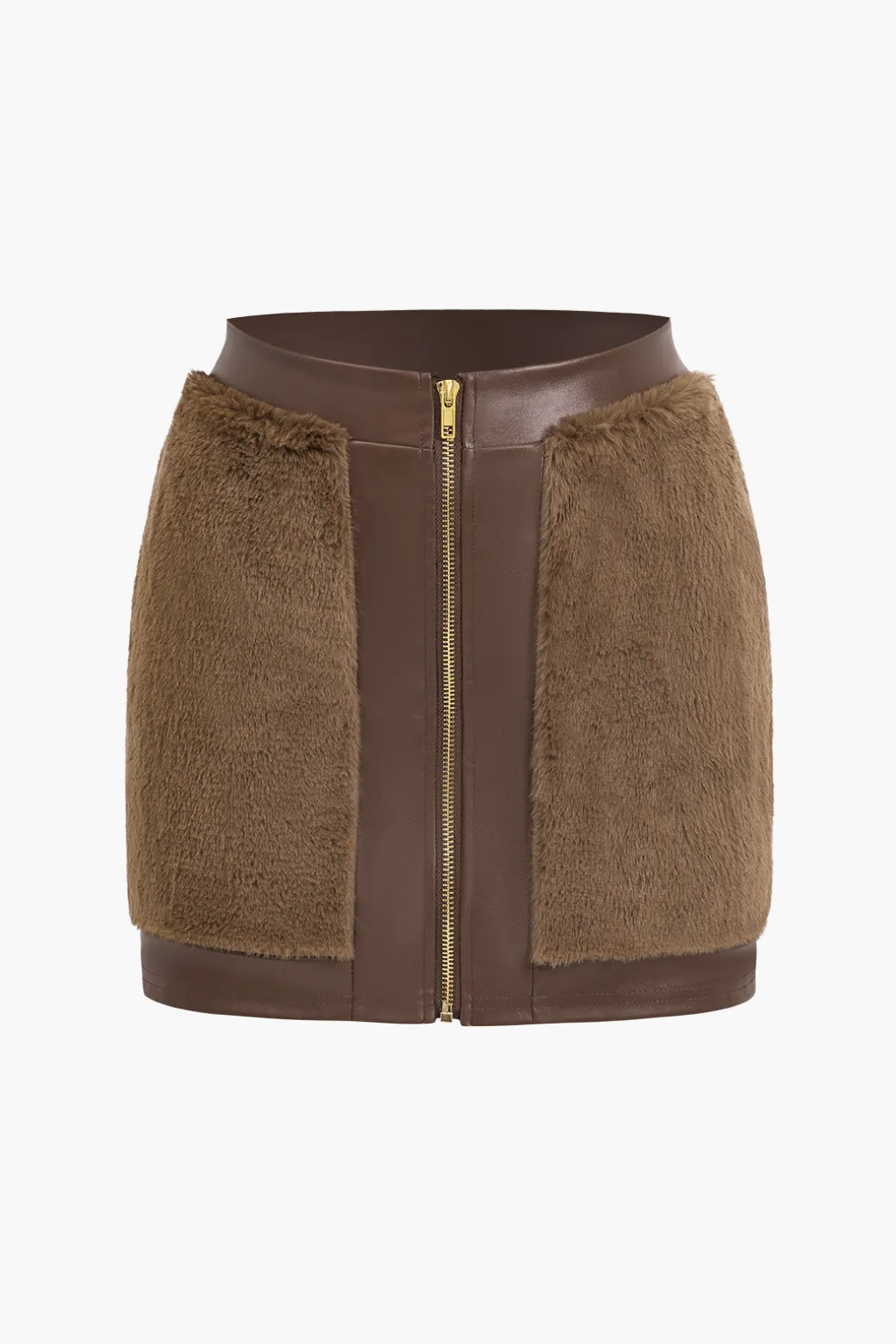 Faux Leather Patchwork Fur Skirt Set
