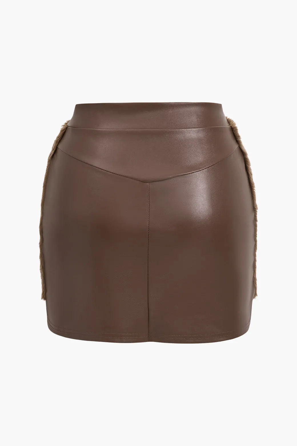 Faux Leather Patchwork Fur Skirt Set