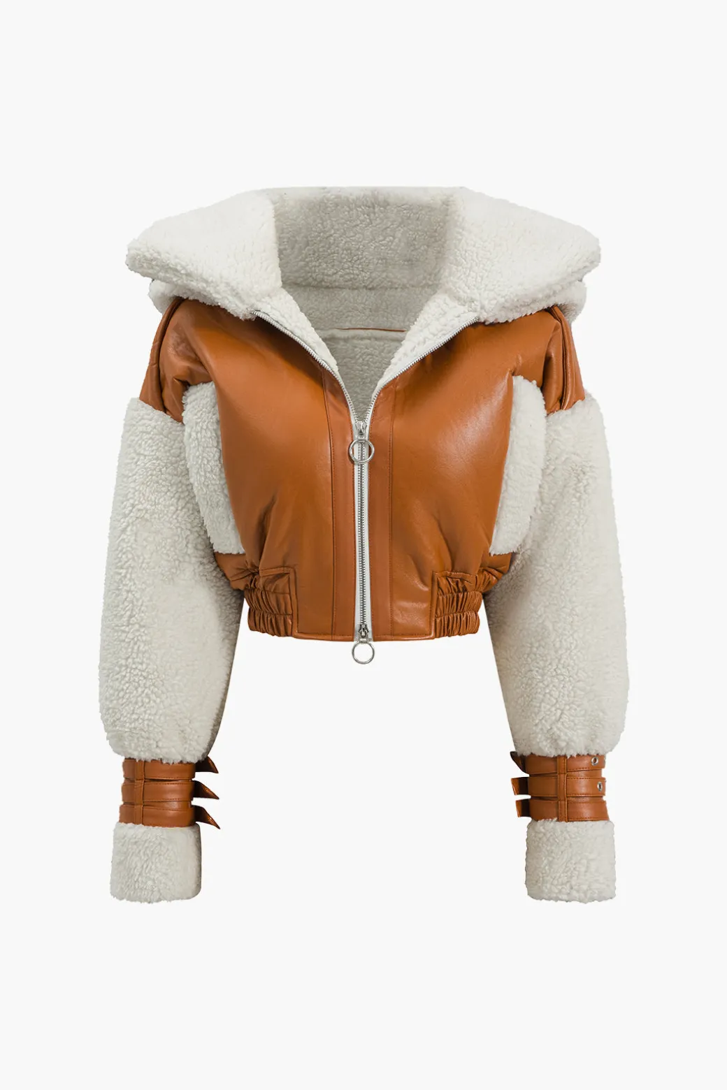 Faux Leather Patchwork Hooded Jacket