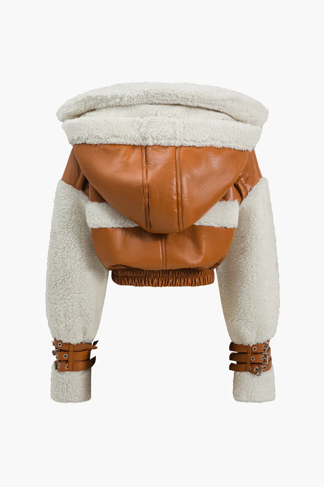 Faux Leather Patchwork Hooded Jacket
