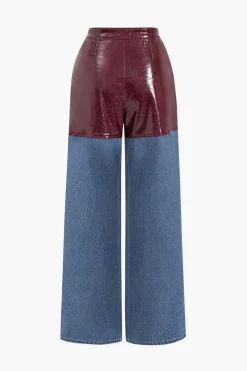 Faux Leather Patchwork Jeans