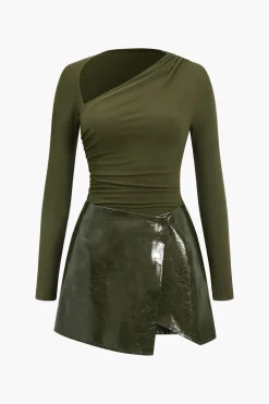 Faux Leather Patchwork Long Sleeve Mini Dress