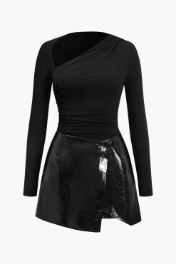 Faux Leather Patchwork Long Sleeve Mini Dress