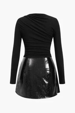 Faux Leather Patchwork Long Sleeve Mini Dress