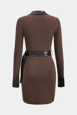 Faux Leather Patchwork Long Sleeve Mini Dress