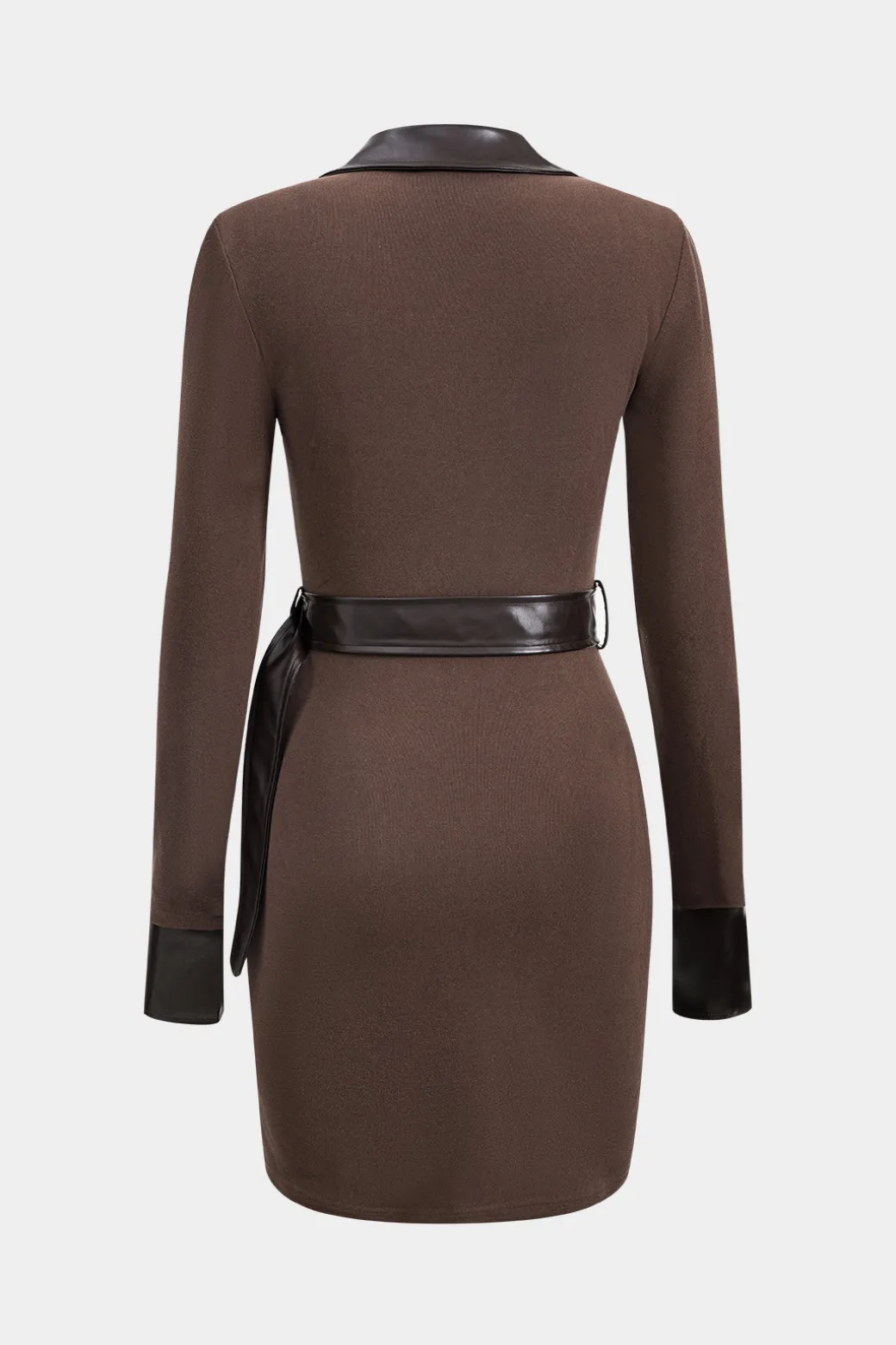 Faux Leather Patchwork Long Sleeve Mini Dress