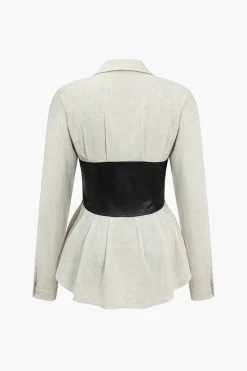 Faux Leather Patchwork Long-Sleeve Shirt