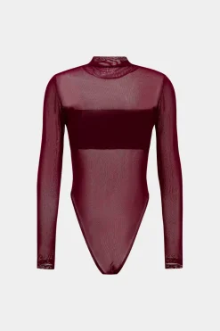Faux Leather Patchwork Long Sleeve Bodysuit