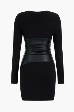 Faux Leather Patchwork Long Sleeve Mini Dress