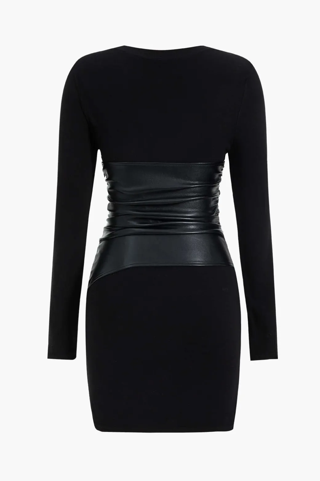 Faux Leather Patchwork Long Sleeve Mini Dress
