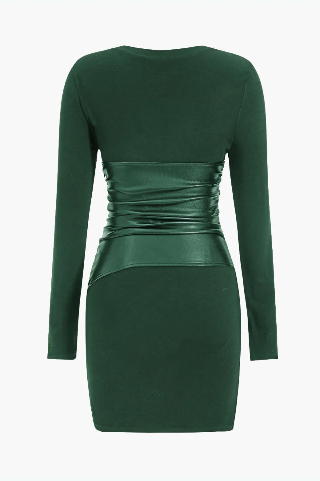 Faux Leather Patchwork Long Sleeve Mini Dress