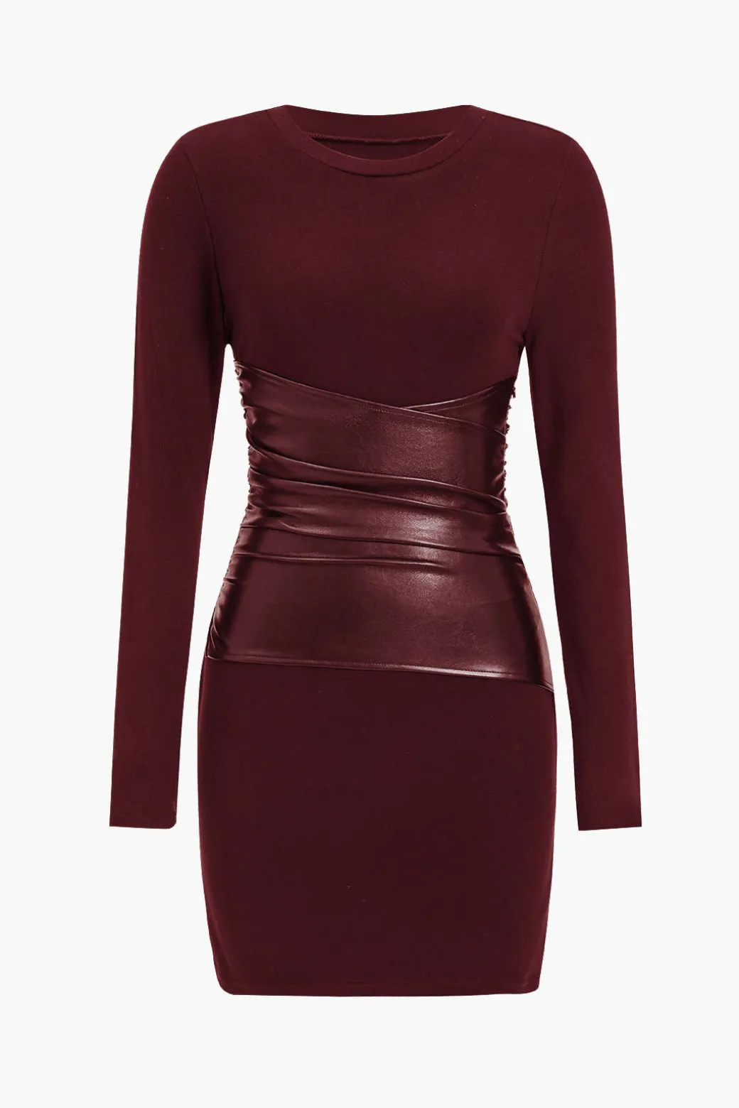 Faux Leather Patchwork Long Sleeve Mini Dress