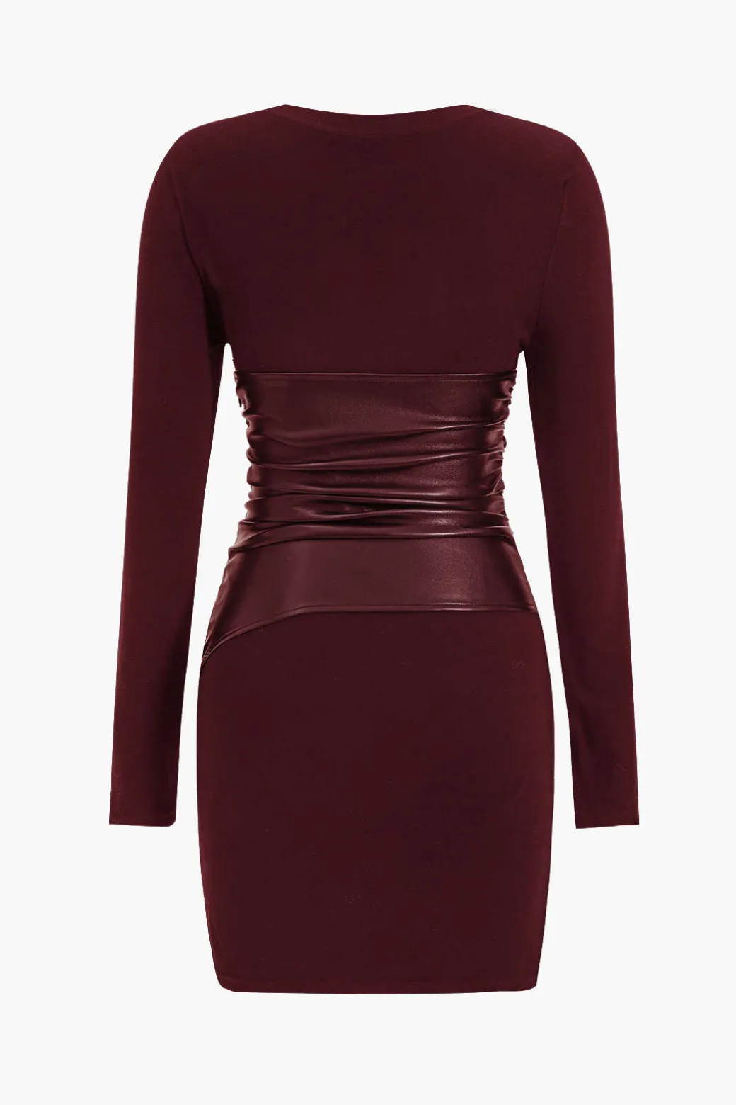 Faux Leather Patchwork Long Sleeve Mini Dress