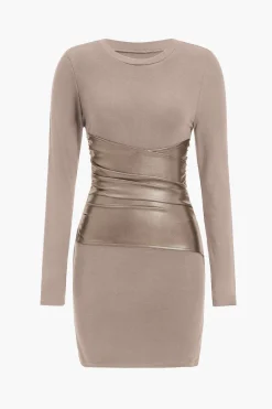Faux Leather Patchwork Long Sleeve Mini Dress